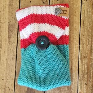 Striped Knit Beanie with Button Accent